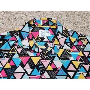 Fresh Prints of Bel-Air Button‎ Shirt 90's Retro Geometric All Over Print Large